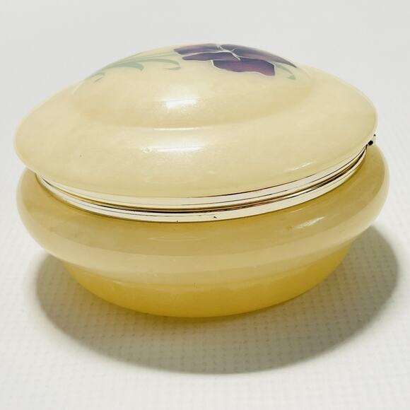 Vintage Italian Alabaster Trinket Box Stone & Brass For Jewelry Made in Italy - Picture 8 of 8